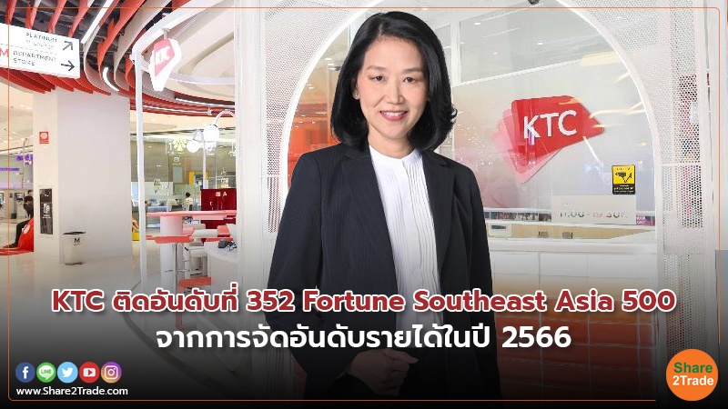 KTC ติดอันดับที่ 352 Fortune Southeast Asia 500  จากการจัดอันดับรายได้ในปี 2566