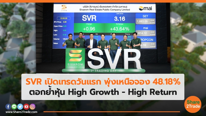 SVR เปิดเทรดวันแรก พุ่งเหนือจอง 48.18% ตอกย้ำหุ้น High Growth - High Return