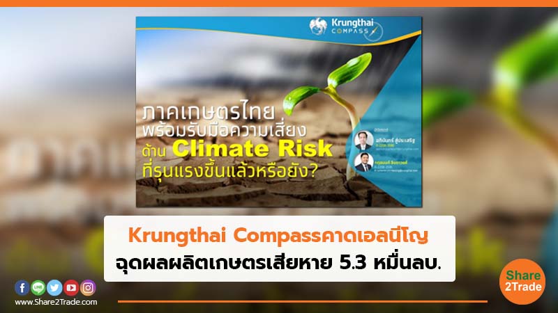 Krungthai Compassคาดเอลนีโญ ฉุดผลผลิตเกษตรเสียหาย 5.3 หมื่นลบ.