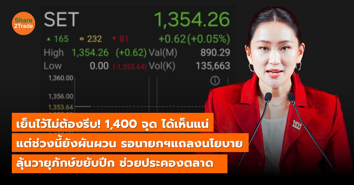 เย็นไว้ไม่ต้องรีบ! 1,400 จุด ได้เห็นแน่ แต่ช่วงนี้ยังผันผวน รอนายกฯแถลงนโยบาย ลุ้นวายุภักษ์ขยับปีก ช่วยประคองตลาด