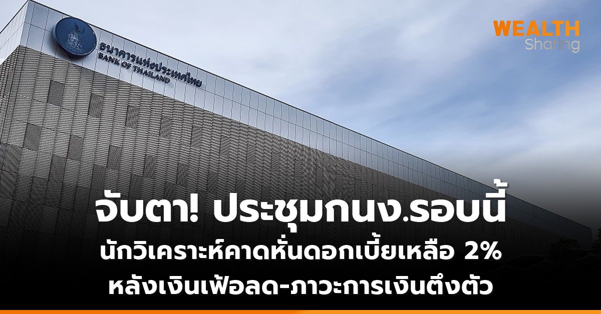 จับตา! ประชุมกนง.รอบนี้  นักวิเคราะห์คาดหั่นดอกเบี้ยเหลือ 2%  หลังเงินเฟ้อลด-ภาวะการเงินตึงตัว