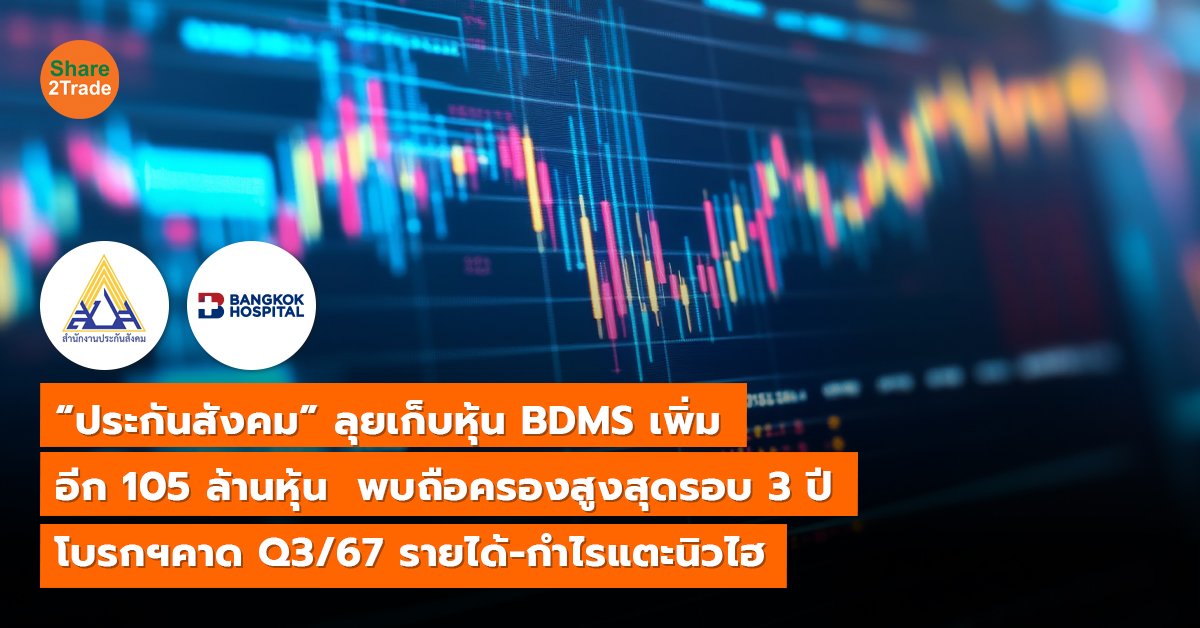 “ประกันสังคม” ลุยเก็บหุ้น BDMS เพิ่ม อีก 105 ล้านหุ้น  พบถือครองสูงสุดรอบ 3 ปี โบรกฯคาด Q3/67 รายได้-กำไรแตะนิวไฮ