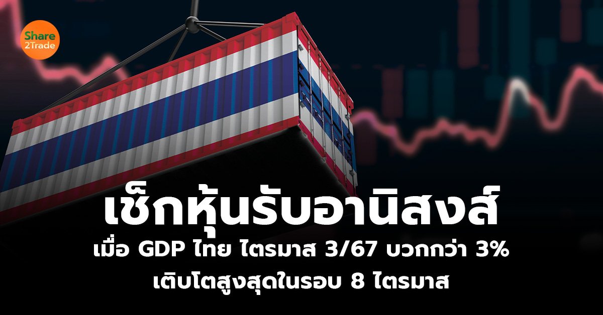 เช็กหุ้นรับอานิสงส์ เมื่อ GDP ไทย ไตรมาส 3/67 บวกกว่า 3% เติบโตสูงสุดในรอบ 8 ไตรมาส