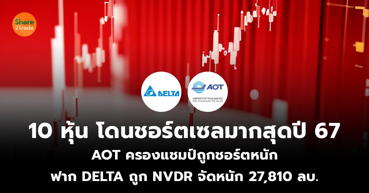 10 หุ้น โดนชอร์ตเซลมากสุดปี 67 AOT ครองแชมป์ถูกชอร์ตหนัก ฟาก DELTA ถูก NVDR จัดหนัก 27,810 ลบ.