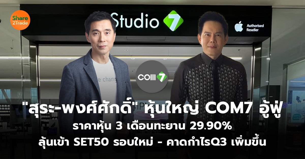 "สุระ-พงศ์ศักดิ์" หุ้นใหญ่ COM7 อู้ฟู่ ราคาหุ้น 3 เดือนทะยาน 29.90% ลุ้นเข้า SET50 รอบใหม่ - คาดกำไรQ3 เพิ่มขึ้น