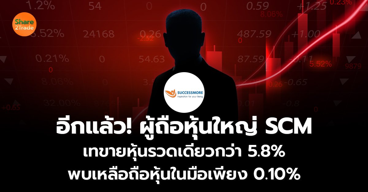 อีกแล้ว! ผู้ถือหุ้นใหญ่ SCM  เทขายหุ้นรวดเดียวกว่า 5.8%    พบเหลือถือหุ้นในมือเพียง 0.10%