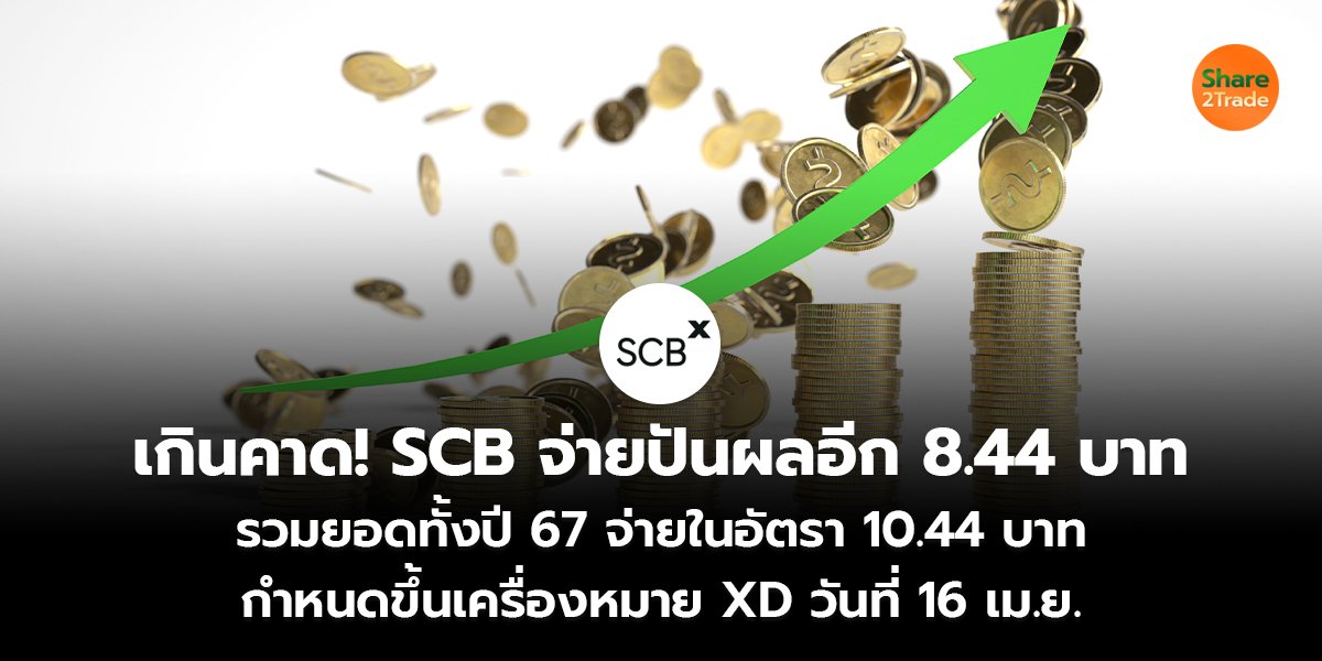 เกินคาด! SCB จ่ายปันผลอีก 8.44 บาท รวมยอดทั้งปี 67 จ่ายในอัตรา 10.44 บาท กำหนดขึ้นเครื่องหมาย XD วันที่ 16 เม.ย.