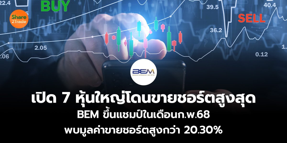 เปิด 7 หุ้นใหญ่โดนขายชอร์ตสูงสุด BEM ขึ้นแชมป์ในเดือนก.พ.68  พบมูลค่าขายชอร์ตสูงกว่า 20.30%