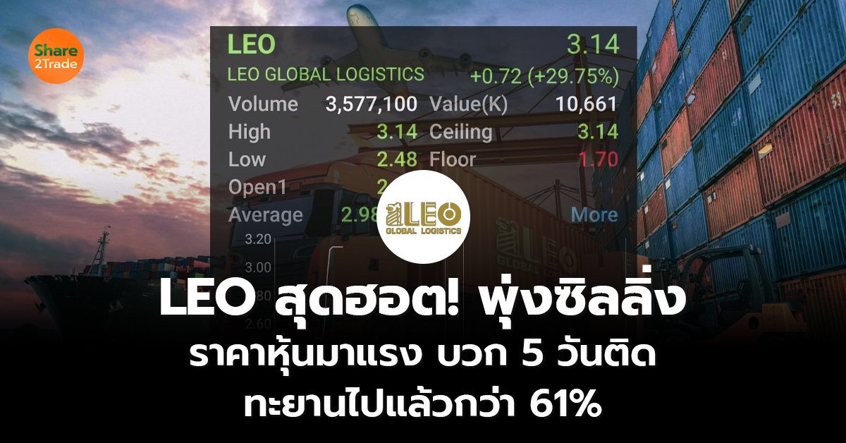 LEO สุดฮอต! พุ่งซิลลิ่ง ราคาหุ้นมาแรง บวก 5 วันติด ทะยานไปแล้วกว่า 61%