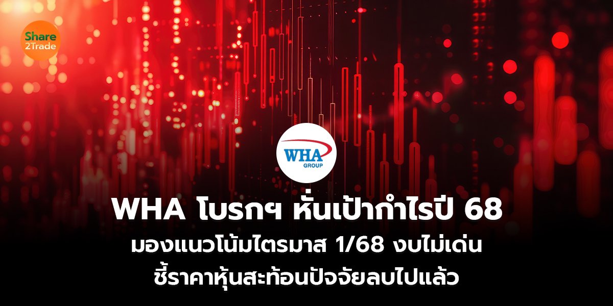 WHA โบรกฯ หั่นเป้ากำไรปี 68  มองแนวโน้มไตรมาส 1/68 งบไม่เด่น  ชี้ราคาหุ้นสะท้อนปัจจัยลบไปแล้ว