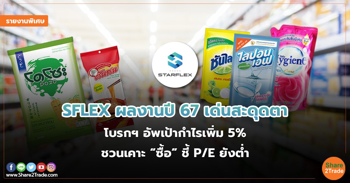 รายงานพิเศษ : SFLEX ผลงานปี 67 เด่นสะดุดตา โบรกฯ อัพเป้ากำไรเพิ่ม 5% ชวนเคาะ “ซื้อ” ชี้ P/E ยังต่ำ