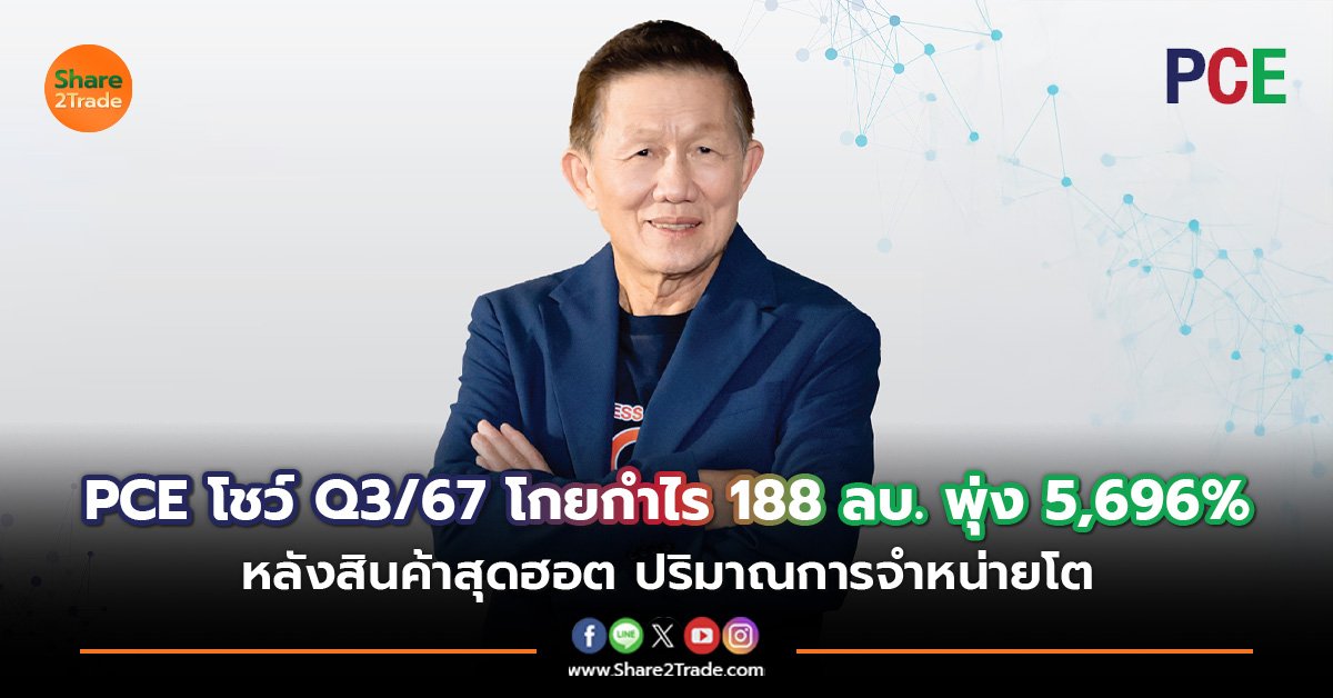 PCE โชว์ Q3/67 โกยกำไร 188 ลบ. พุ่ง 5,696% หลังสินค้าสุดฮอต ปริมาณการจำหน่ายโต