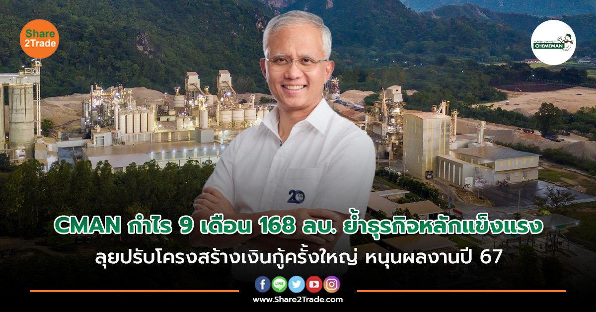 CMAN กำไร 9 เดือน 168 ลบ. ย้ำธุรกิจหลักแข็งแรง  ลุยปรับโครงสร้างเงินกู้ครั้งใหญ่ หนุนผลงานปี 67