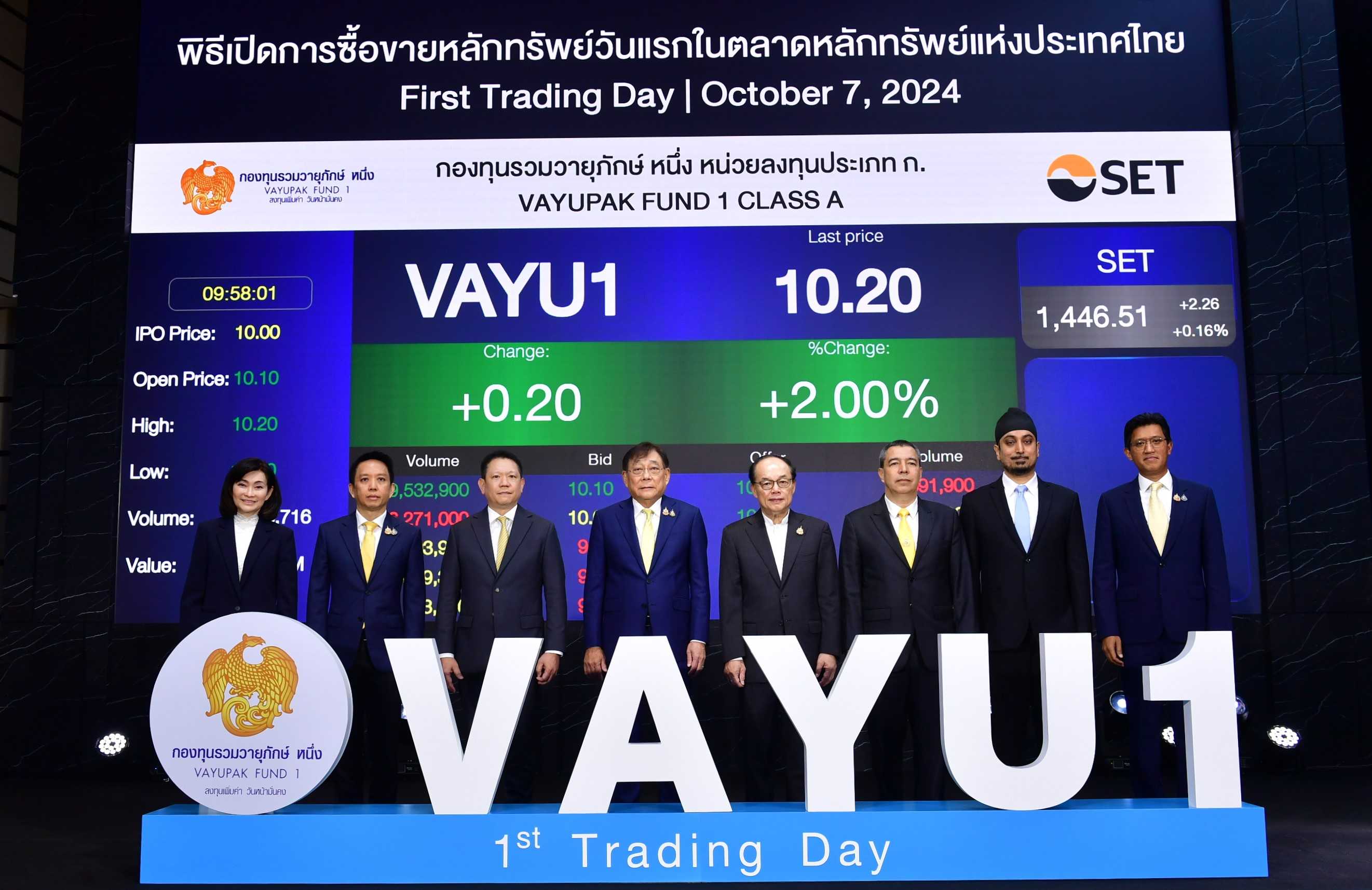 ‘VAYU1’ นำหน่วยลงทุนประเภท ก. เข้าเทรดวันแรกในตลาดหลักทรัพย์ฯ