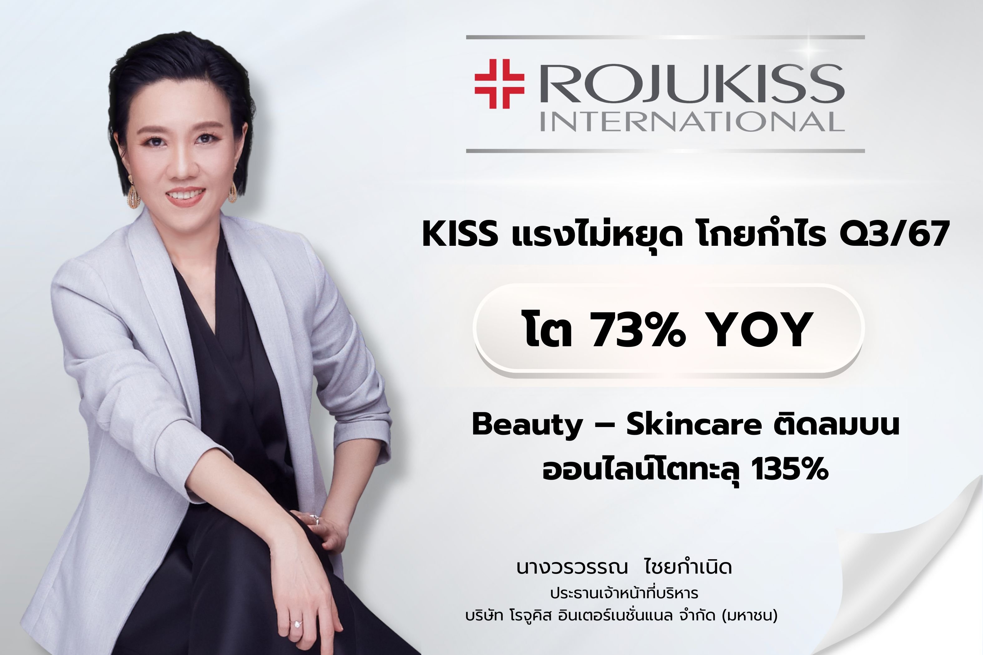 KISS แรงไม่หยุด โกยกำไร Q3/67 โต 73% YOY  Beauty – Skincare ติดลมบน ออนไลน์โตทะลุ 135%