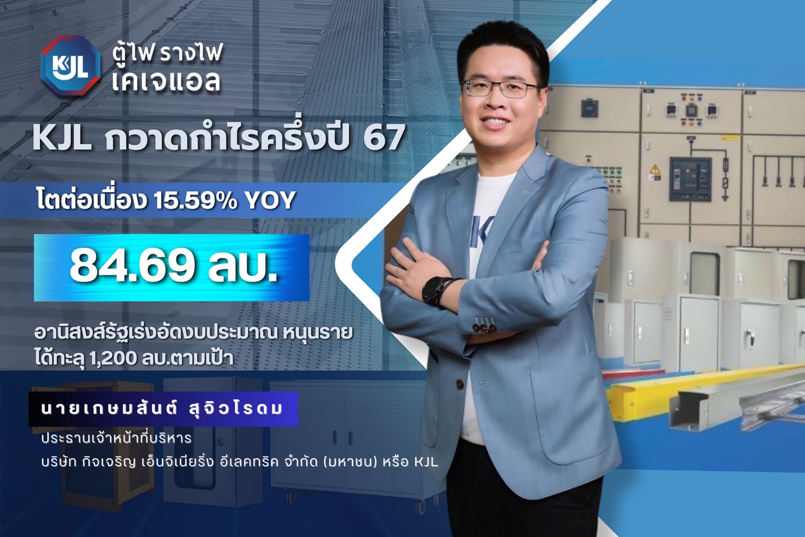 KJL ติดปีก กวาดกำไรครึ่งปี 67 โตต่อเนื่อง 15.59% YOY  อานิสงส์รัฐเร่งอัดงบประมาณ หนุนรายได้ทะลุ 1,200 ลบ.ตามเป้า