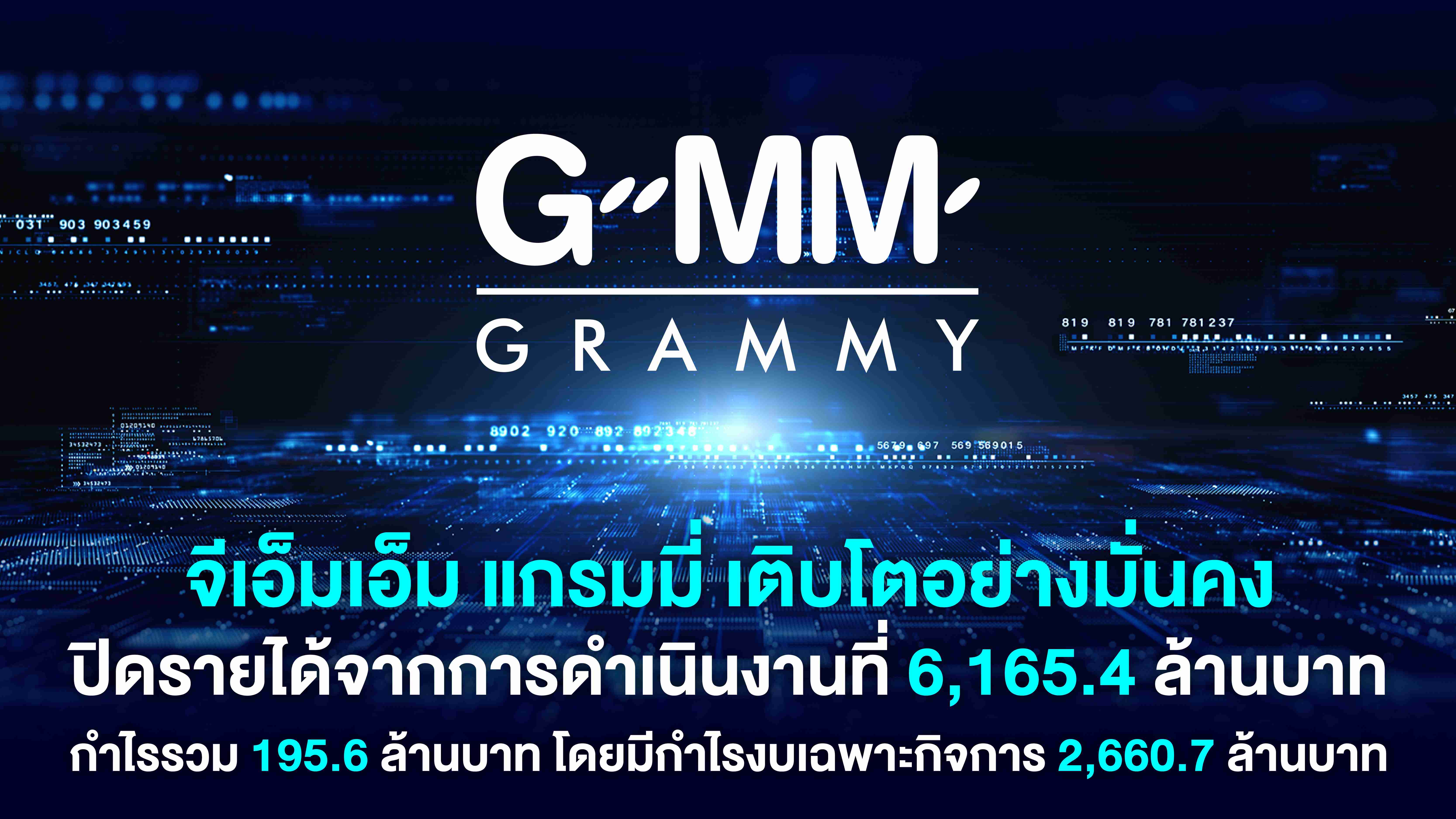 จีเอ็มเอ็ม แกรมมี่ เติบโตอย่างมั่นคง ปิดรายได้จากการดำเนินงานที่ 6,165.4 ล้านบาท กำไรรวม 195.6 ล้านบาท โ