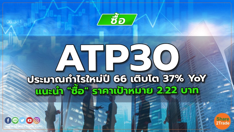 ATP30 ประมาณกำไรใหม่ปี 66 เติบโต 37% YoY แนะนำ "ซื้อ" ราคาเป้าหมาย 2.22 บาท