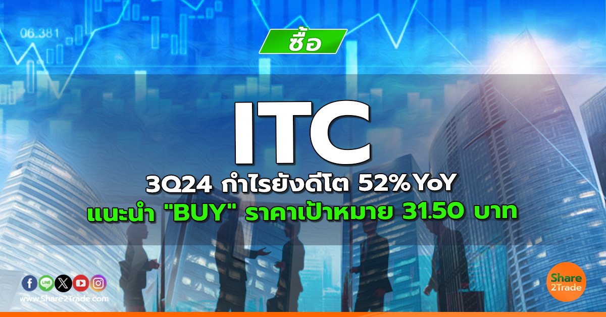 ITC 3Q24 กำไรยังดีโต 52%YoY แนะนำ "BUY" ราคาเป้าหมาย 31.50 บาท