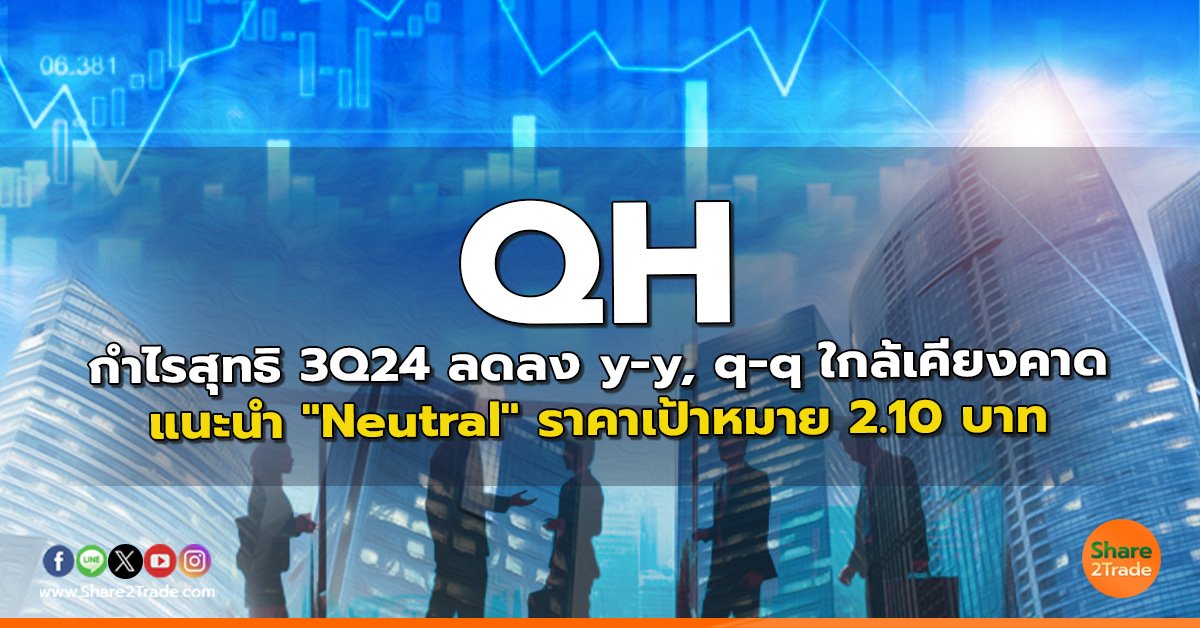 QH กำไรสุทธิ 3Q24 ลดลง y-y, q-q ใกล้เคียงคาด แนะนำ "Neutral" ราคาเป้าหมาย 2.10 บาท