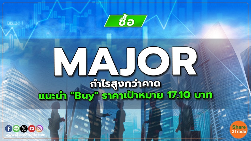 MAJOR กำไรสูงกว่าคาด แนะนำ "Buy" ราคาเป้าหมาย 17.10 บาท