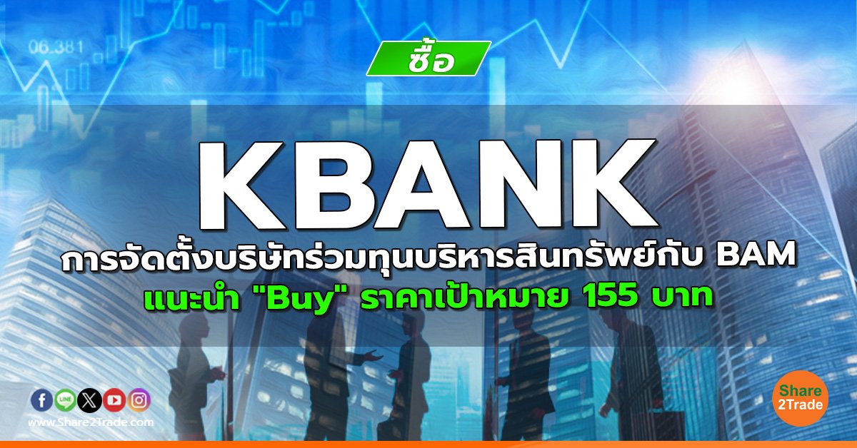 KBANK การจัดตั้งบริษัทร่วมทุนบริหารสินทรัพย์กับ BAM แนะนำ "Buy" ราคาเป้าหมาย 155 บาท