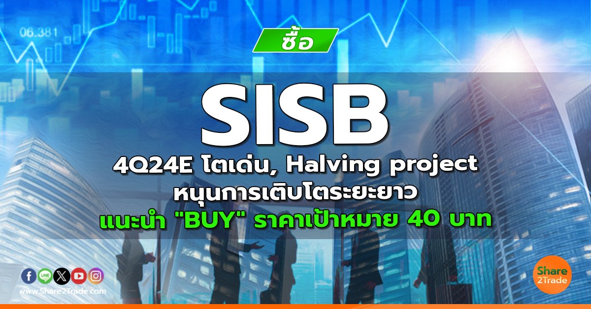 SISB 4Q24E โตเด่น, Halving project หนุนการเติบโตระยะยาว แนะนำ "BUY" ราคาเป้าหมาย 40 บาท