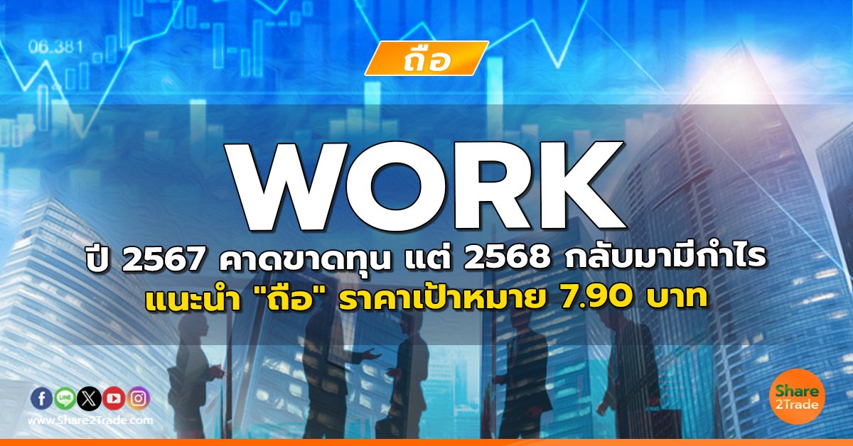 WORK ปี 2567 คาดขาดทุน แต่ 2568 กลับมามีกำไร แนะนำ "ถือ" ราคาเป้าหมาย 7.90 บาท