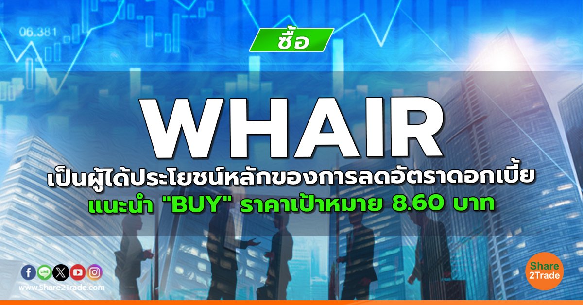 WHAIR เป็นผู้ได้ประโยชน์หลักของการลดอัตราดอกเบี้ย แนะนำ "BUY" ราคาเป้าหมาย 8.60 บาท