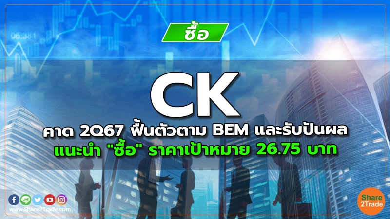 CK คาด 2Q67 ฟื้นตัวตาม BEM และรับปันผล แนะนำ "ซื้อ" ราคาเป้าหมาย 26.75 บาท