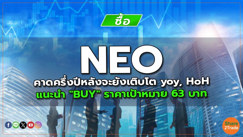 NEO คาดครึ่งปีหลังจะยังเติบโต yoy, HoH แนะนำ "BUY" ราคาเป้าหมาย 63 บาท