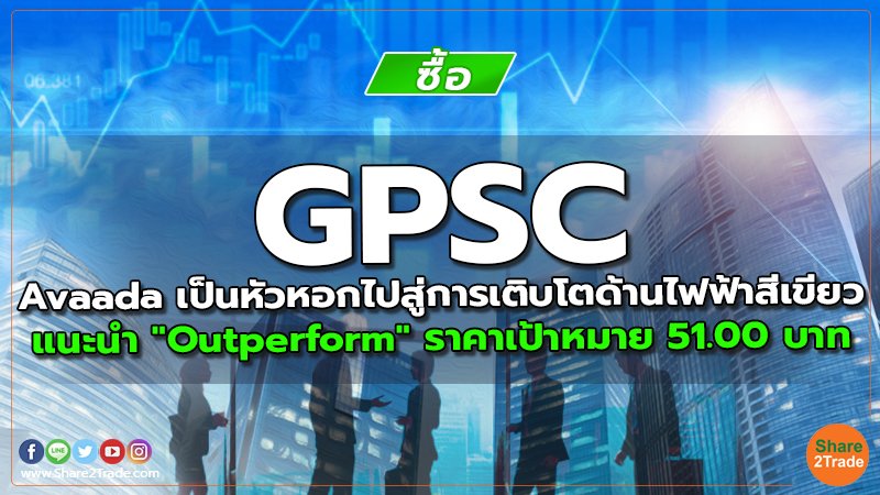 GPSC Avaada เป็นหัวหอกไปสู่การเติบโตด้านไฟฟ้าสีเขียว แนะนำ "Outperform" ราคาเป้าหมาย 51.00 บาท