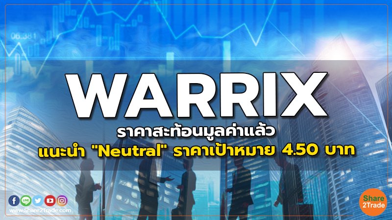 WARRIX ราคาสะท้อนมูลค่าแล้ว แนะนำ "Neutral" ราคาเป้าหมาย 4.50 บาท