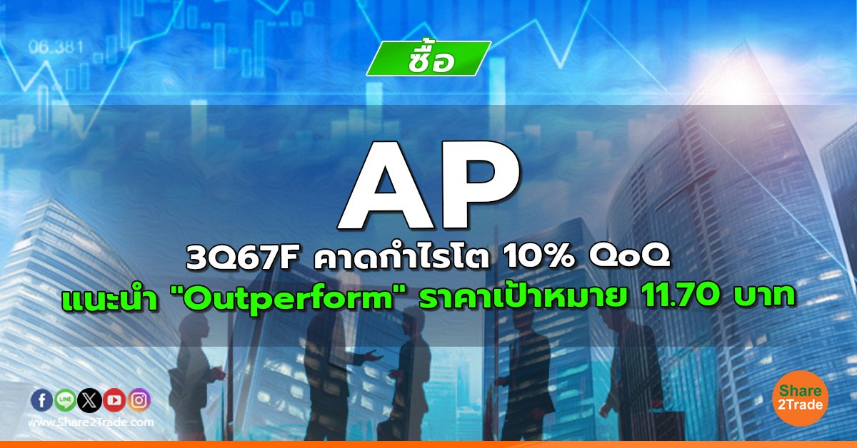 AP 3Q67F คาดกำไรโต 10% QoQ แนะนำ "Outperform" ราคาเป้าหมาย 11.70 บาท