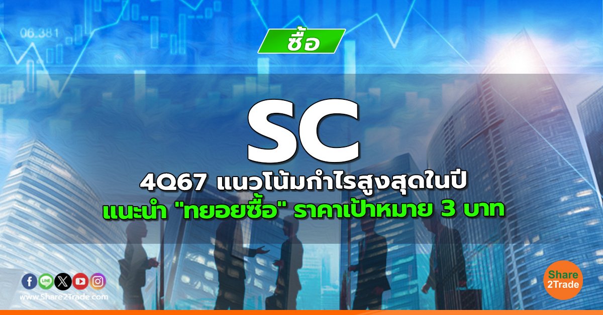 SC 4Q67 แนวโน้มกำไรสูงสุดในปี แนะนำ "ทยอยซื้อ" ราคาเป้าหมาย 3 บาท