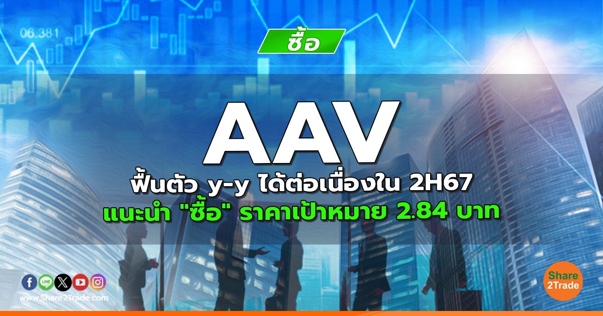 AAV ฟื้นตัว y-y ได้ต่อเนื่องใน 2H67 แนะนำ "ซื้อ" ราคาเป้าหมาย 2.84 บาท