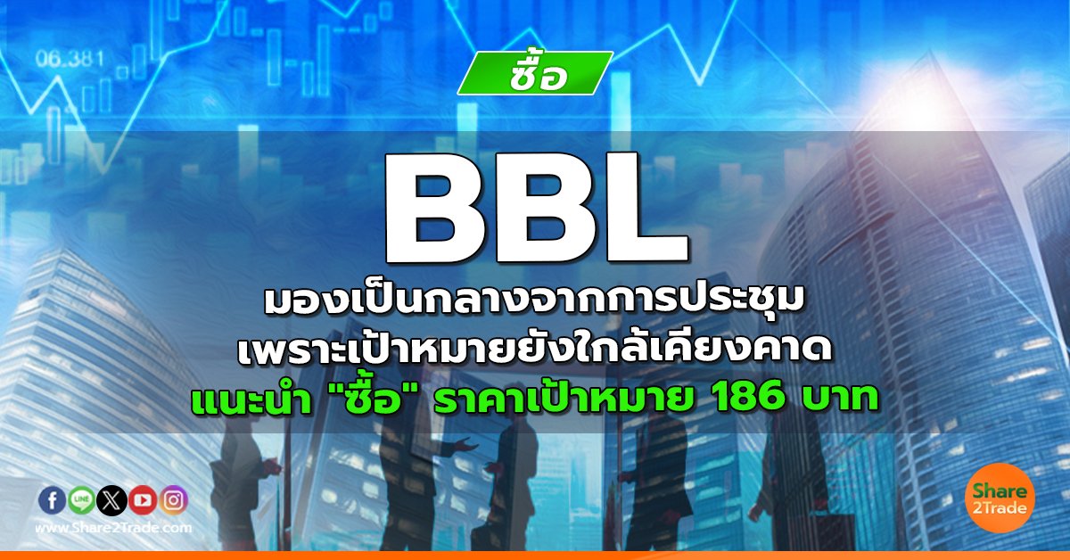 BBL มองเป็นกลางจากการประชุมเพราะเป้าหมายยังใกล้เคียงคาด แนะนำ "ซื้อ" ราคาเป้าหมาย 186 บาท