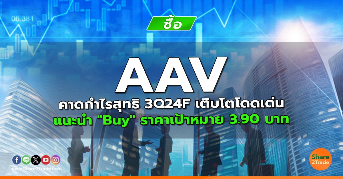 AAV คาดกำไรสุทธิ 3Q24F เติบโตโดดเด่น แนะนำ "Buy" ราคาเป้าหมาย 3.90 บาท