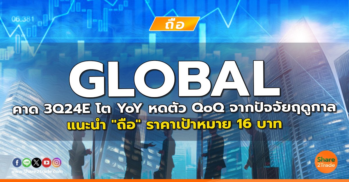 GLOBAL คาด 3Q24E โต YoY หดตัว QoQ จากปัจจัยฤดูกาล แนะนำ "ถือ" ราคาเป้าหมาย 16 บาท