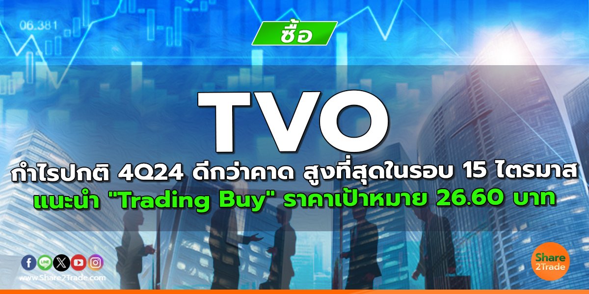 TVO กำไรปกติ 4Q24 ดีกว่าคาด สูงที่สุดในรอบ 15 ไตรมาส แนะนำ "Trading Buy" ราคาเป้าหมาย 26.60 บาท