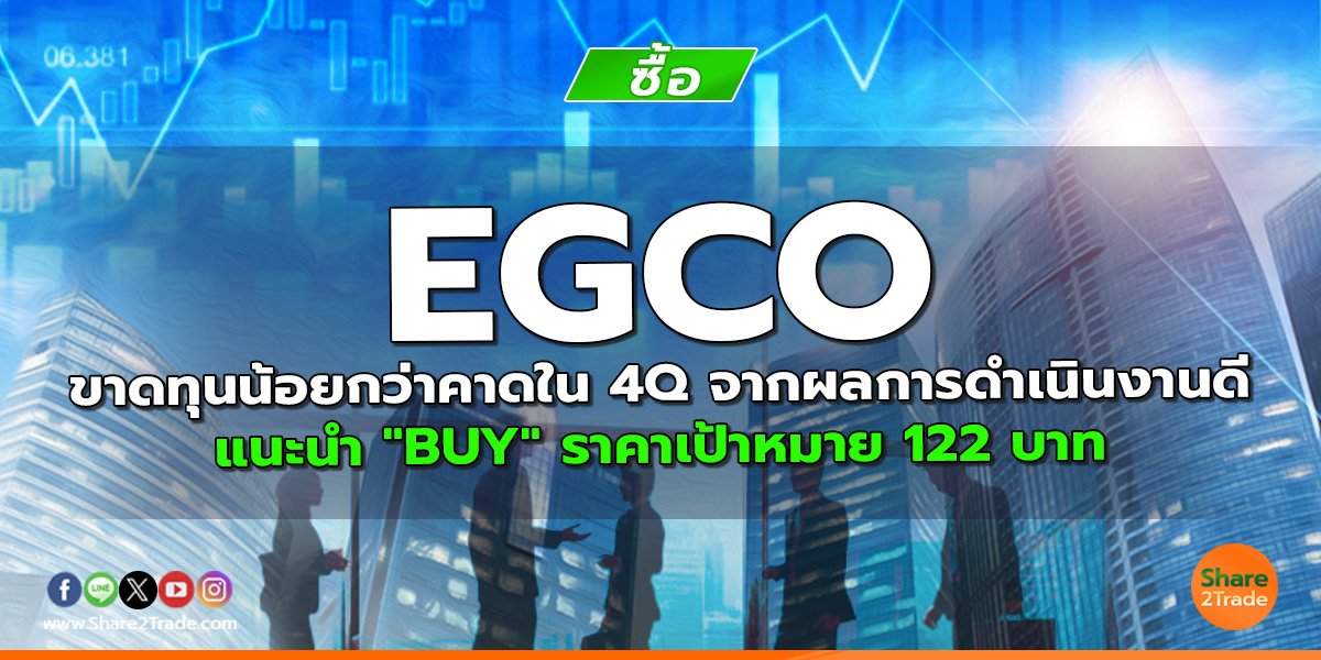 EGCO ขาดทุนน้อยกว่าคาดใน 4Q จากผลการดำเนินงานดี แนะนำ "BUY" ราคาเป้าหมาย 122 บาท