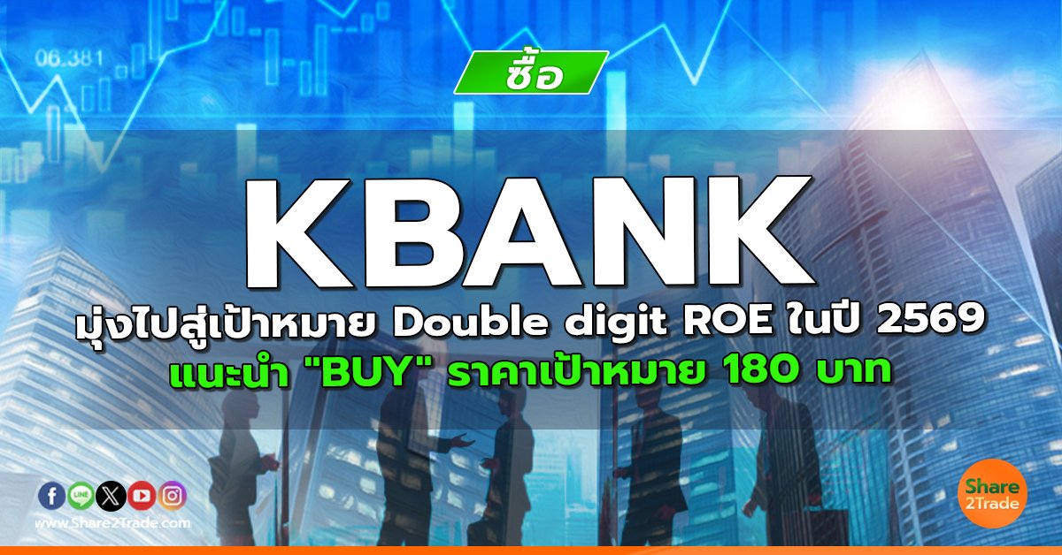 KBANK มุ่งไปสู่เป้าหมาย Double digit ROE ในปี 2569  แนะนำ "BUY" ราคาเป้าหมาย 180 บาท