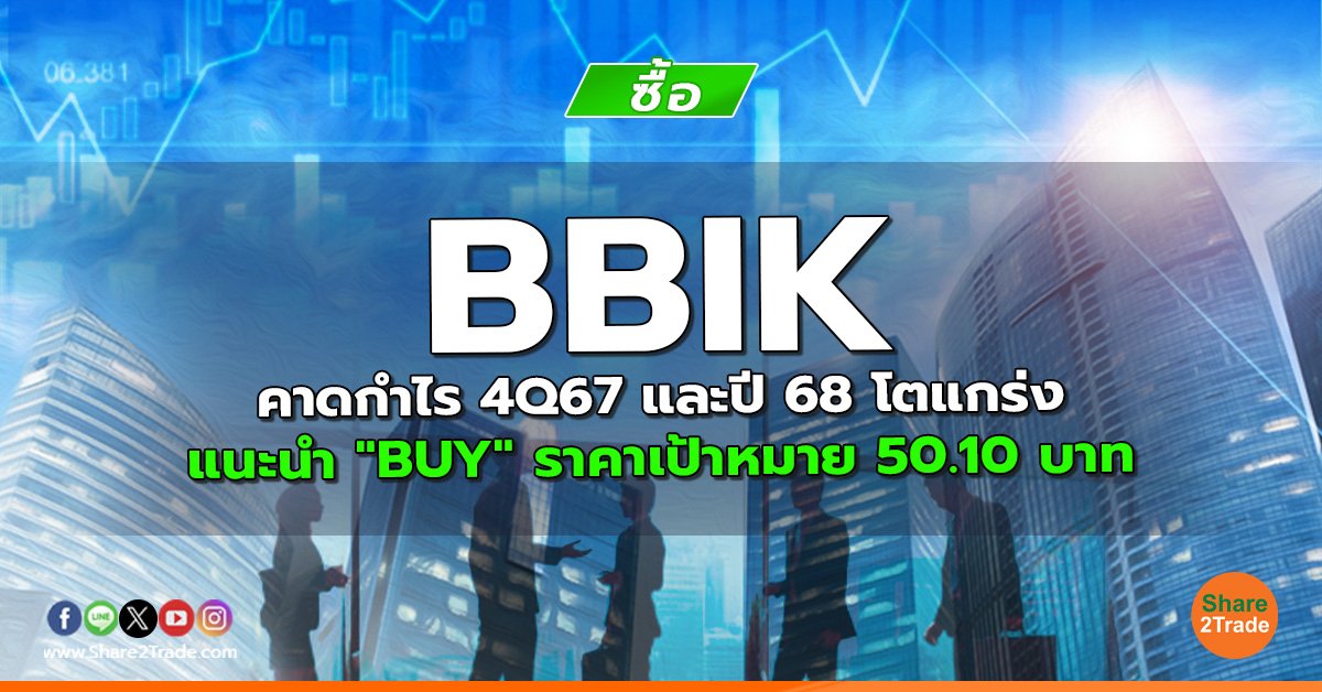 BBIK คาดกำไร 4Q67 และปี 68 โตแกร่ง แนะนำ "BUY" ราคาเป้าหมาย 50.10 บาท