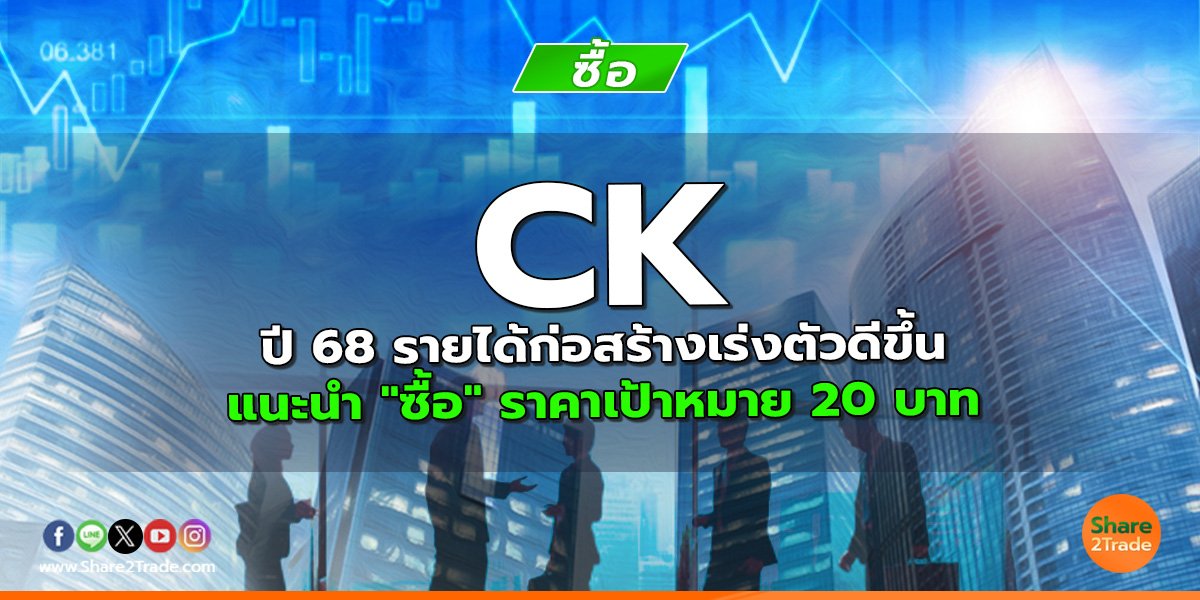 CK ปี 68 รายได้ก่อสร้างเร่งตัวดีขึ้น แนะนำ "ซื้อ" ราคาเป้าหมาย 20 บาท