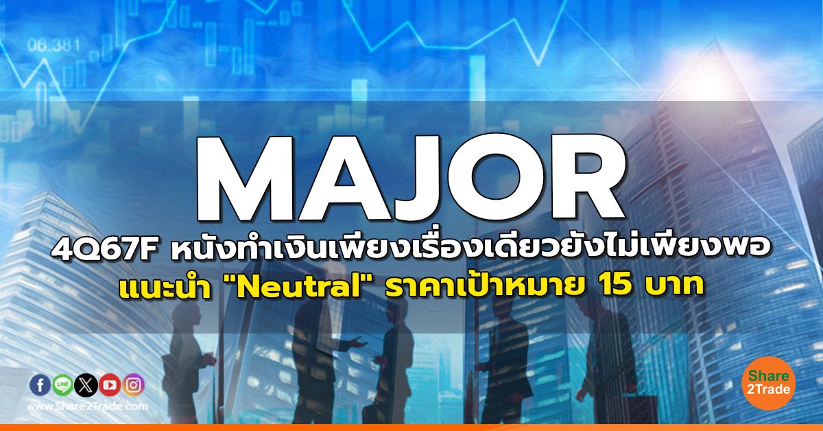 MAJOR 4Q67F หนังทำเงินเพียงเรื่องเดียวยังไม่เพียงพอ แนะนำ "Neutral" ราคาเป้าหมาย 15 บาท