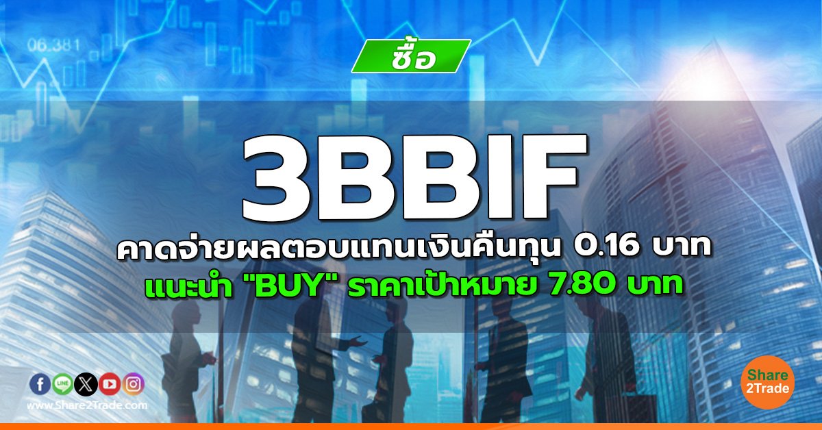 3BBIF คาดจ่ายผลตอบแทนเงินคืนทุน 0.16 บาท แนะนำ "BUY" ราคาเป้าหมาย 7.80 บาท