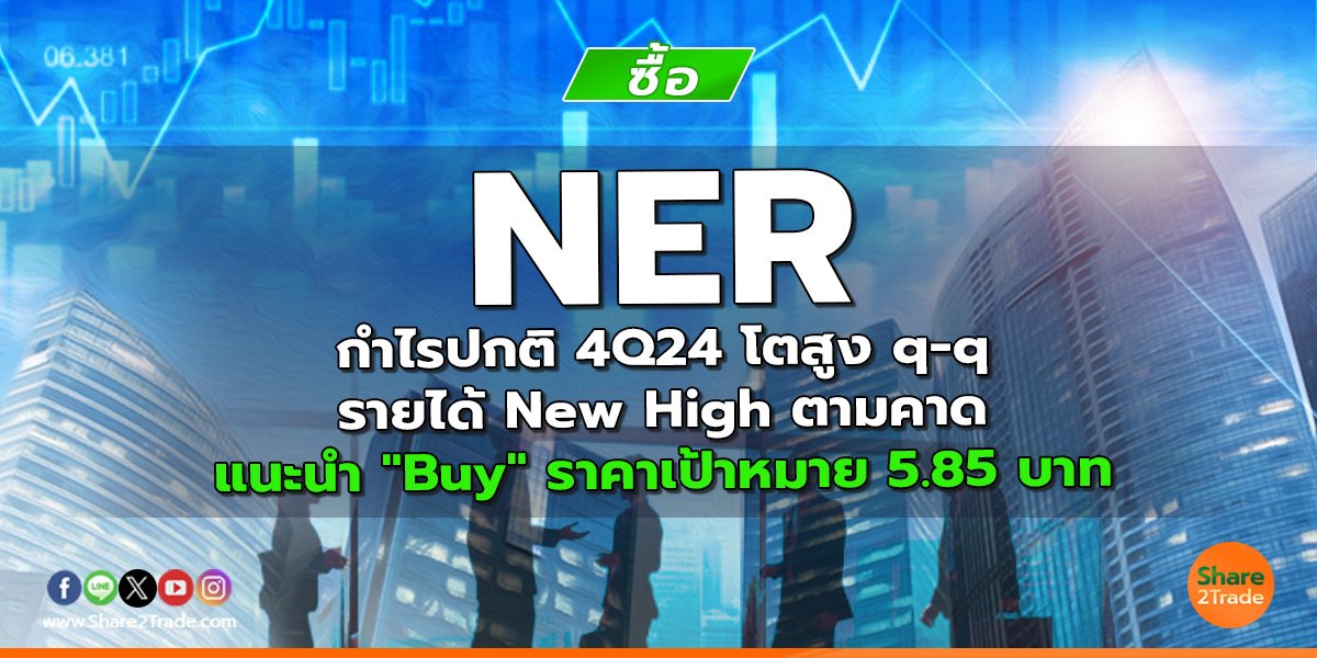 NER กำไรปกติ 4Q24 โตสูง q-q รายได้ New High ตามคาด แนะนำ "Buy" ราคาเป้าหมาย 5.85 บาท