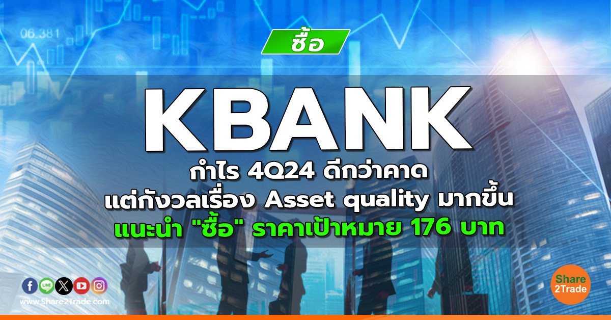 KBANK กำไร 4Q24 ดีกว่าคาด แต่กังวลเรื่อง Asset quality มากขึ้น แนะนำ "ซื้อ" ราคาเป้าหมาย 176 บาท