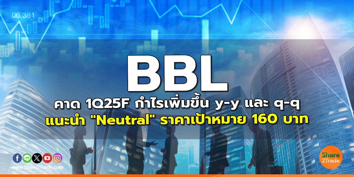 BBL คาด 1Q25F กำไรเพิ่มขึ้น y-y และ q-q  แนะนำ "Neutral" ราคาเป้าหมาย 160 บาท